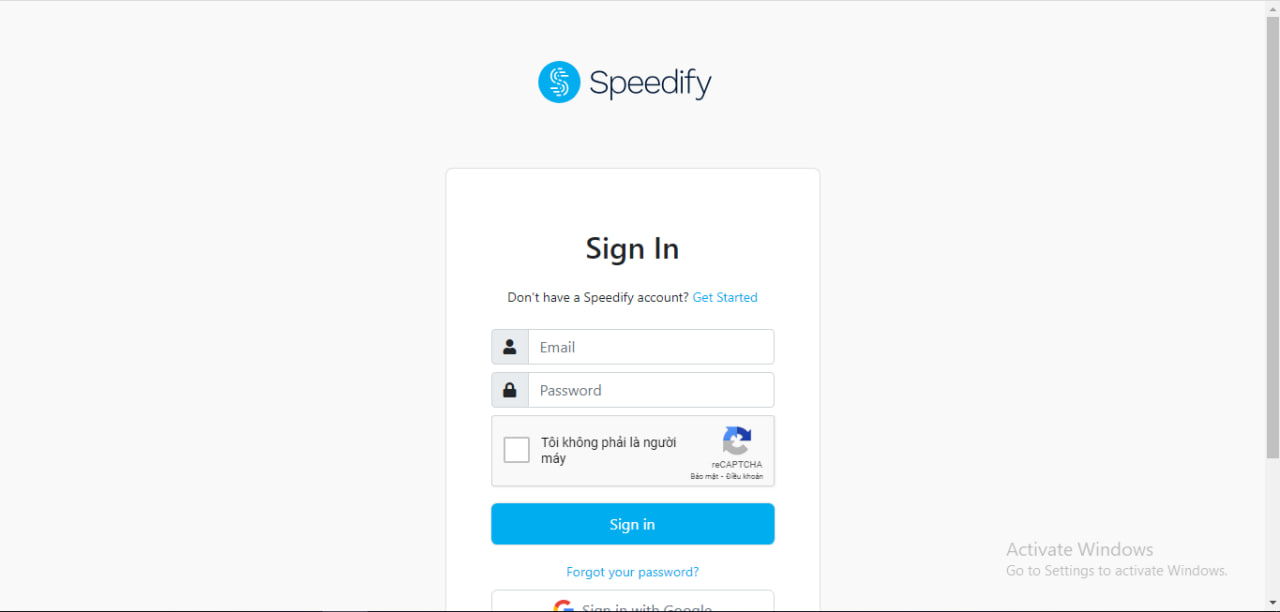 Đăng nhập ứng dụng Speedify