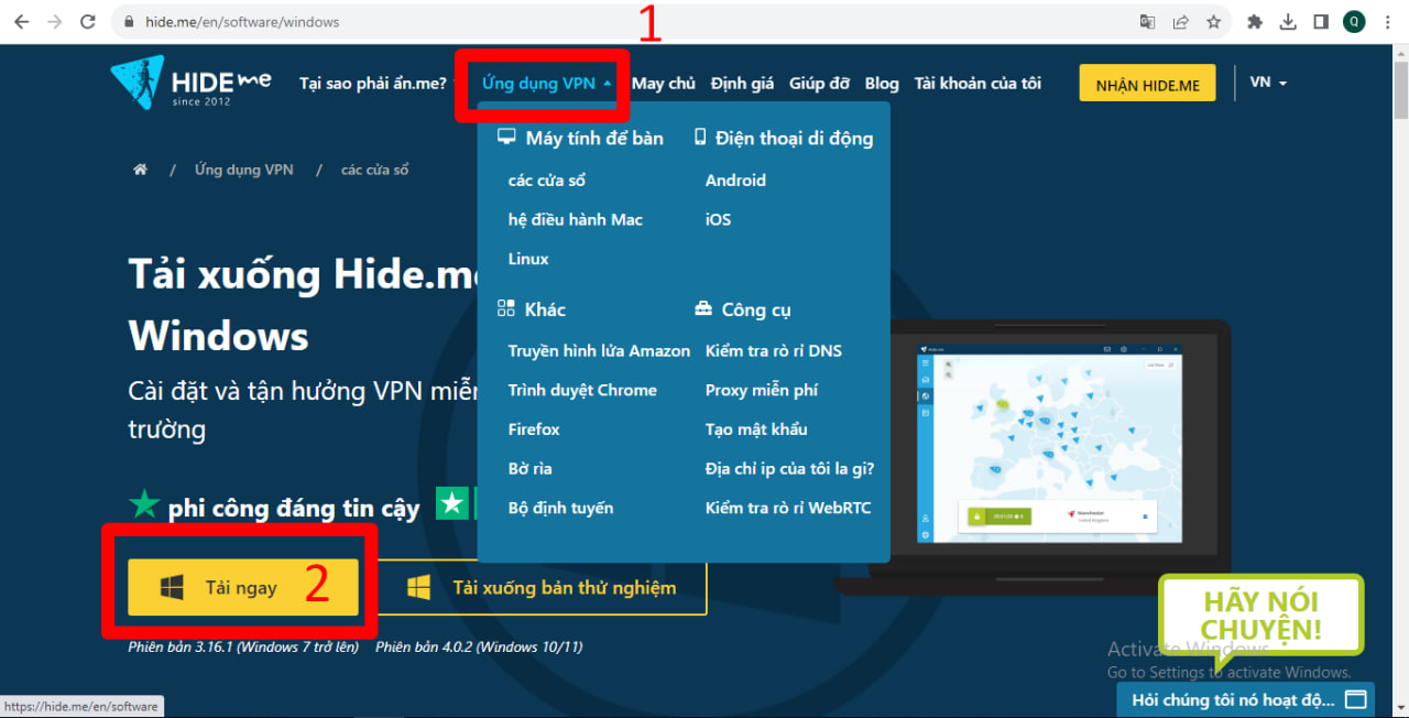 tải ứng dụng Hide.me VPN về máy tính